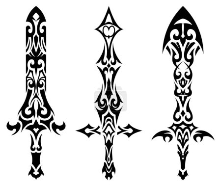 Illustration for Tribal tattoo design of swords for tattoo art style, sticker, logo, artistic art, symbol and sign and etc. - Royalty Free Image