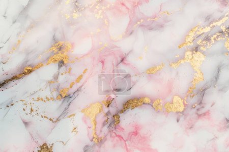 Dieses Foto zeigt die sanfte Eleganz des rosafarbenen Marmors, der mit luxuriösen Goldadern nachgezeichnet wurde. Die zarte Verschmelzung von rosa Farbtönen und metallischem Glanz verkörpert eine ruhige Schönheit und ist somit ein perfekter Ausdruck von Raffinesse und Anmut..