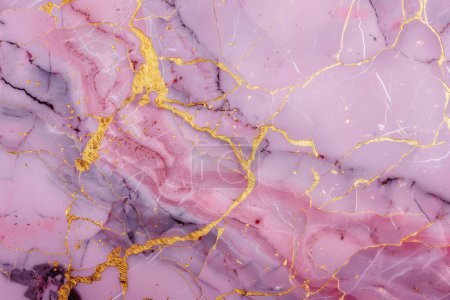 This photograph captures the opulent dance of pink and gold through the essence of marbled elegance. Gold-flecked veins course through the soft, blushing landscape of this exquisite stone, offering a canvas of luxury.