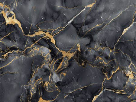 Cette image saisissante présente un marbre noir criblé d'un réseau de veines d'or, évoquant une sensation de sophistication opulente..