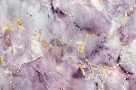 A regal composition of lavender marble with sinuous veins of gold scattered across its surface.