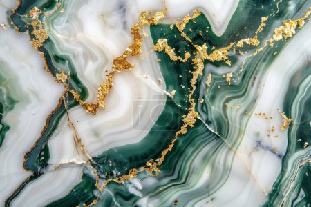 Cette image capture la beauté exquise des vagues de marbre vert émeraude, saupoudré d'une poussière d'or.