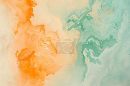 Marble-like patterns flow in a fusion of coral and aqua, resembling natural oceanic currents