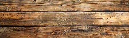 This wide panoramic image captures the intricate textures and warm earth tones of aged wooden planks.