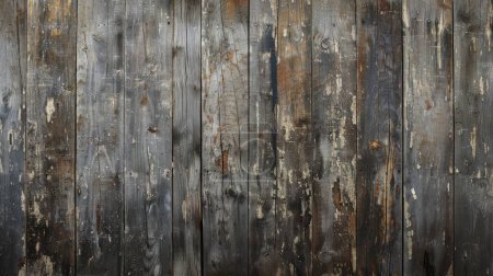 Esta foto panorámica destaca la belleza cruda y rugosa de tablones de madera en dificultades, con superficies erosionadas y manchas oscuras.