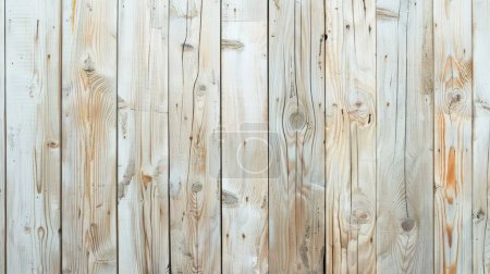 This image showcases a wide shot of pale white wooden planks, each marked by nature's artistry.