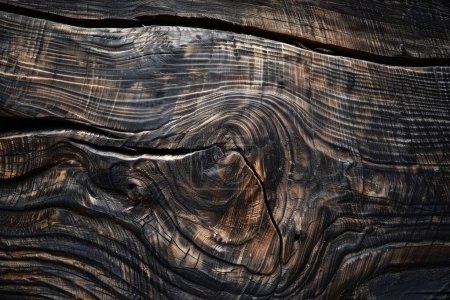 Esta imagen muestra la belleza única de la madera carbonizada, haciendo hincapié en sus tonos oscuros y patrones de grano detallados.