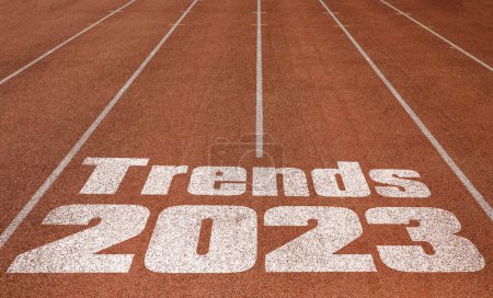 Photo for Trends 2023 written on running track, New Concept on running track text in white color - Royalty Free Image