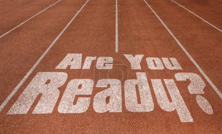 Foto de Are You Ready written on running track, New Concept on running track text in white color - Imagen libre de derechos