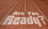 Are You Ready written on running track, New Concept on running track text in white color t-shirt #634864022