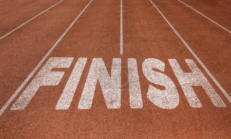 Photo for Finish written on running track, New Concept on running track text in white color - Royalty Free Image