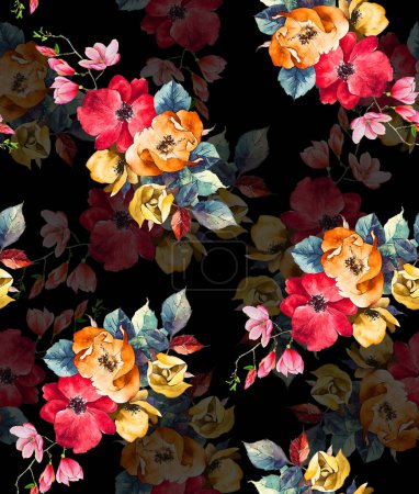 Téléchargez les photos : Motif de fleur numérique, Design de motif textile, illustration aquarelle de fleurs abstraites, motif sans couture, Design d'impression numérique textile - en image libre de droit