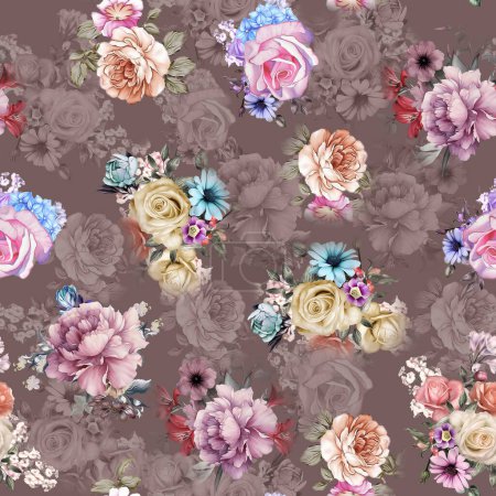 Photo for Digital Flower Pattern, Textile Pattern Design, watercolor illustration of abstract flowers, seamless pattern, Textile Digital Printing Design - Royalty Free Image