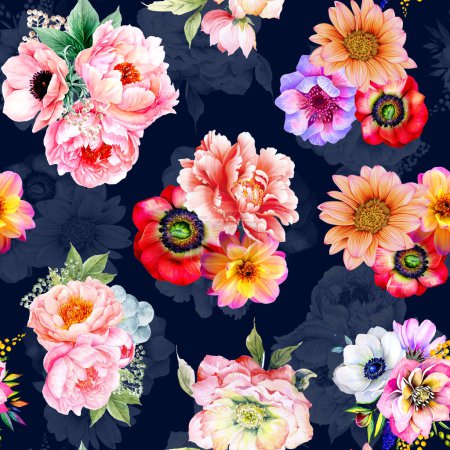 Téléchargez les photos : Motif de fleur numérique, Design de motif textile, illustration aquarelle de fleurs abstraites, motif sans couture, Design d'impression numérique textile - en image libre de droit