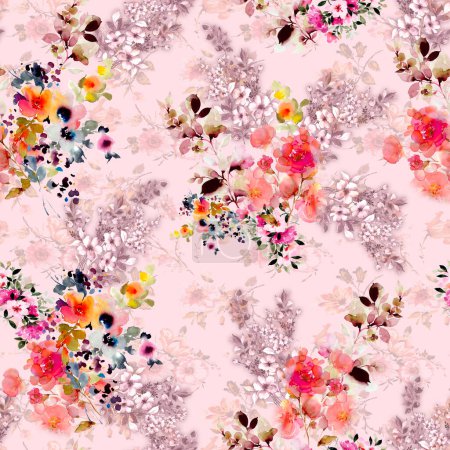 Photo for Seamless Floral Pattern, Vintage Digital Flower Watercolor Background, Watercolor illustration, Textile Digital Flower Pattern Black Background - Royalty Free Image