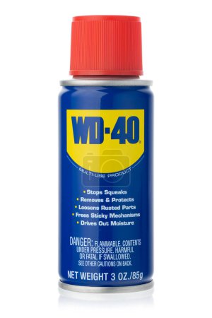 Photo for Dnipro, Ukraine -04.11.2023: WD-40 Product for multi purpose use for rusty item. WD-40 Multi-Use Product Spray isolated on white. - Royalty Free Image
