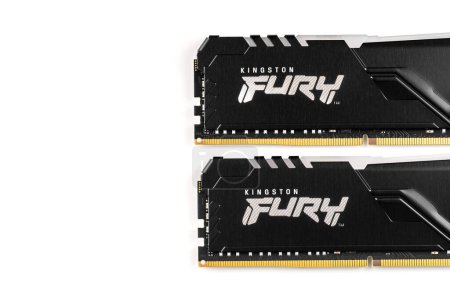 Photo for Dnepropetrovsk, Ukraine 2023.04.28: Kingston FURY Beast RGB DDR4 32GB. Desktop computer memory. DIMM DDR4 memory modules. Parts for assemble PC. - Royalty Free Image