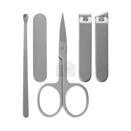 Photo for Manicure set kit in case, isolated. Manicure accessories. Tools of manicure set isolated on white background. Set of manicure and pedicure tools. - Royalty Free Image