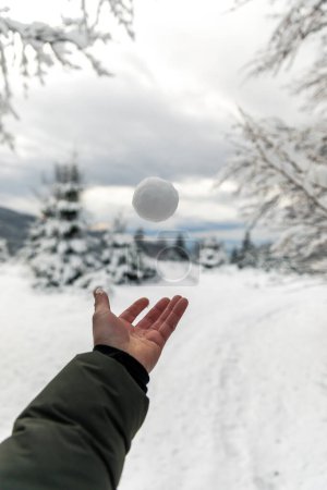 Foto de Mano de hombre soltando una bola de nieve - Imagen libre de derechos