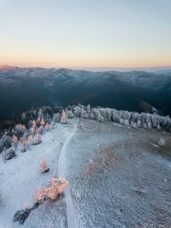 Téléchargez les photos : Vue aérienne des montagnes enneigées en hiver - en image libre de droit