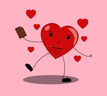Téléchargez les photos : Cartoon heart illustration vector. love character giving valentine chocolate. - en image libre de droit