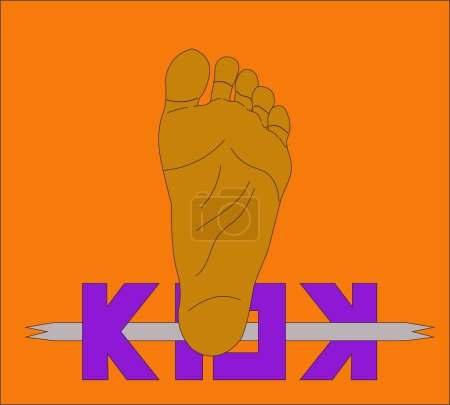 Téléchargez les photos : Vector human foot with kick text on orange background. - en image libre de droit