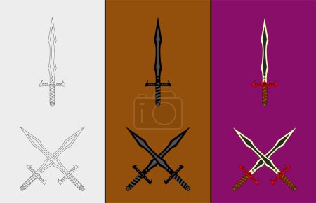Téléchargez les photos : Set of icon swords and symbols. cross sword. vector illustration. - en image libre de droit