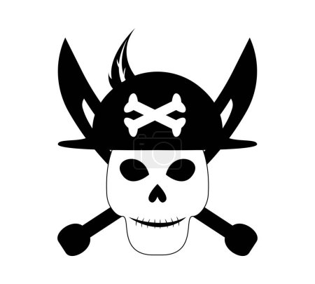 Téléchargez les photos : Skull pirate with crossed swords. pirate warrior skull. vectors, illustrations, icons and logos. - en image libre de droit