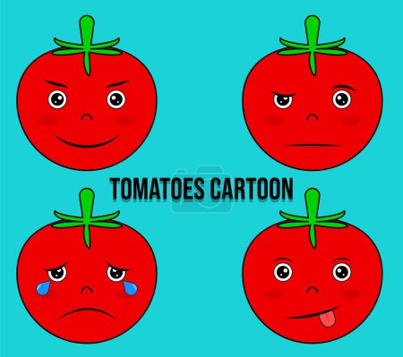Téléchargez les photos : Dessin animé tomate mignon dans diverses expressions. émoticône de tomate. pleurer des tomates. illustration vectorielle. - en image libre de droit