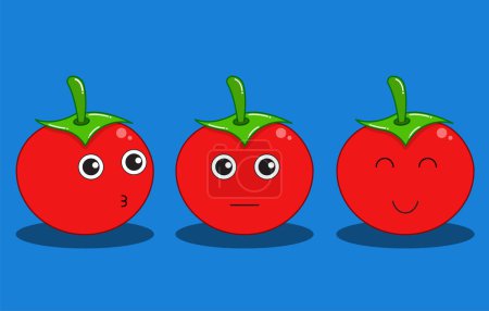 Téléchargez les illustrations : Jeu de trois personnages de tomate mignon. vecteur, illustration. - en licence libre de droit