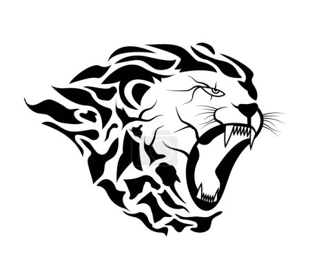 Téléchargez les photos : Logo tête de lion feu silhouette. Le lion ouvrit la bouche. - en image libre de droit
