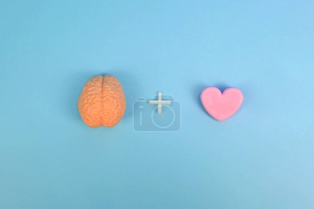 Foto de Brain plus Heart symbolises conscious mind and subconscious mind, HOW OUR SUBCONSCIOUS MIND INFLUENCES OUR CONSCIOUS MIND. Correlation between heart ,brain. hypnosis, NLP therapy - Imagen libre de derechos