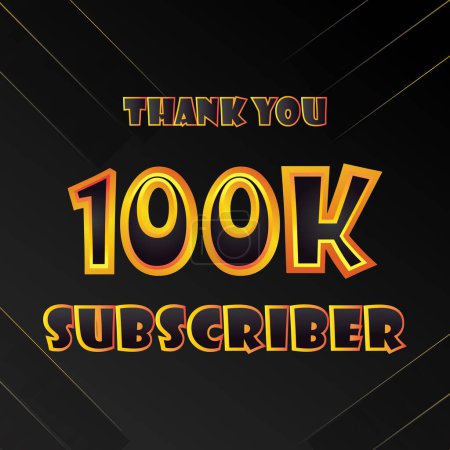 Illustration for 100k subscribers thank you post with speech creative concept and decoration. Bright festive thanks for 100000 networking likes. 100k subscribers banner. Vector illustration. - Royalty Free Image
