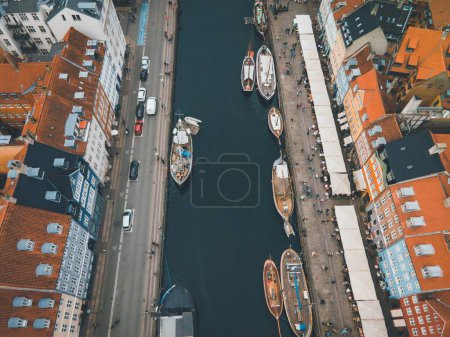 Photo for Nyhavn Harbor in Copenhagen, Denmark by Drone - Royalty Free Image