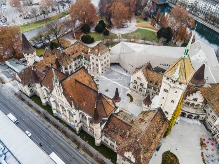 Aerial photo of the Swiss National Museum in Zurich, Switerland