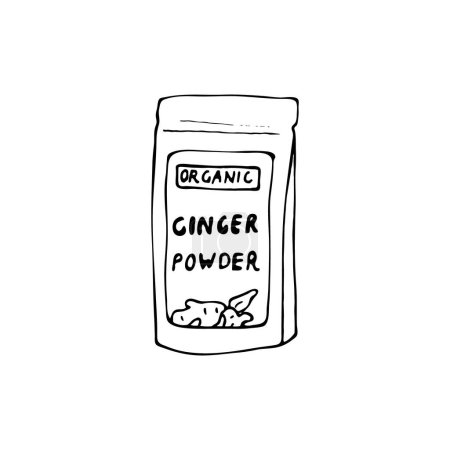 Illustration for Vector hand-drawn illustration of organic ginger powder. Ginger powder in sachet - Royalty Free Image