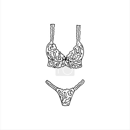 Illustration for Hand-drawn women's lingerie. Doodle style bra and panties. Isolated fashion Vector illustration. - Royalty Free Image