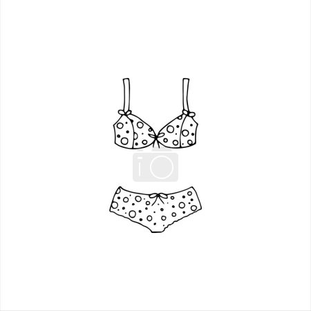 Illustration for Hand-drawn women's lingerie. Doodle style bra and panties.  Vector sketch illustration isolated on a white background. - Royalty Free Image