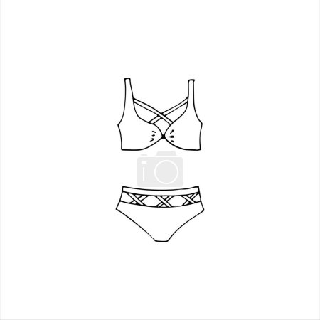 Illustration for Hand-drawn bra and panties. Hand-drawn women's lingerie. Vector sketch illustration isolated on a white background. - Royalty Free Image