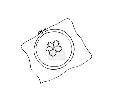 Illustration for Embroidery hoop with stitching. Cross Stitch Hoop in doodle style. Vector isolated illustration on a white background. - Royalty Free Image