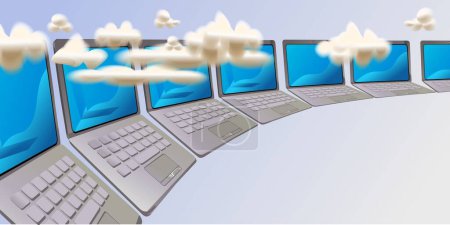 Foto de Ilustración de múltiples portátiles conectados en el servicio en la nube, concepto de servidor en la nube - Imagen libre de derechos