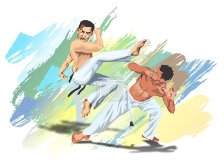 Foto de Capoeira, deporte afro-brasileño, expresión cultural y deporte que mezcla arte, danza y música, desarrollado en Brasil por descendientes de esclavos africanos, posiblemente a finales del siglo XVI - Imagen libre de derechos