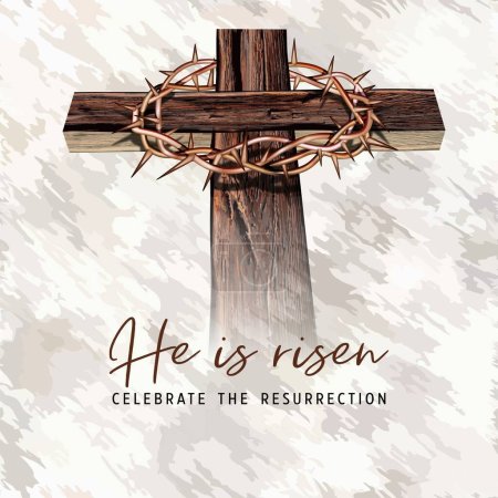 Téléchargez les photos : Une couronne d'épines sur fond clair, bannière religieuse vectorielle sur le thème de Pâques avec les mots Il est ressuscité, Célébrez la Résurrection - en image libre de droit