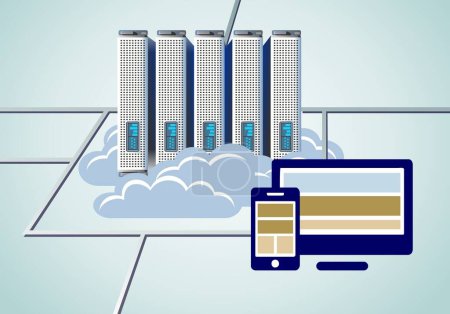 Foto de Ilustración isométrica plana de un servidor de nube web de todo el mundo. concepto de servidor cloud - Imagen libre de derechos