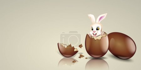 Foto de La ilustración muestra el fondo del motivo de Pascua con el conejo detrás del huevo de chocolate roto. - Imagen libre de derechos