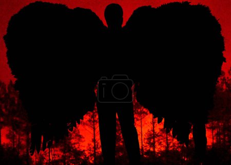 Foto de Illustration of Angel standing outside a forest fire. - Imagen libre de derechos
