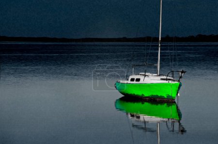 Photo for A boat is stranded on a sand bar in Dunedin, FLoriday - Royalty Free Image