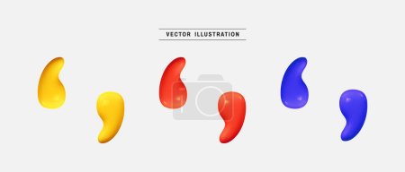 Colorful quotation mark 3d icon set. realistic design elements collection. vector illustration in cartoon minimal style