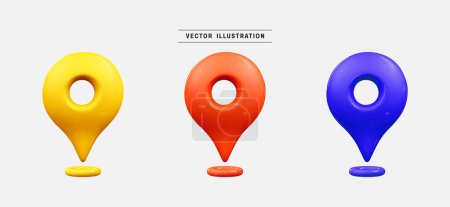 Illustration for Map location pin pointer 3d icon render. realistic design elements collection. vector illustration in cartoon minimal style - Royalty Free Image