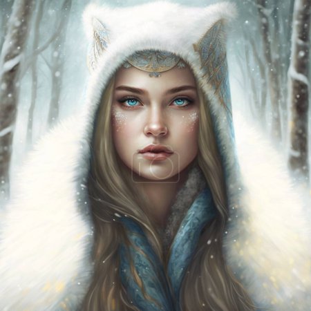 Photo for Art beautiful snow maiden in the winter forest - Royalty Free Image